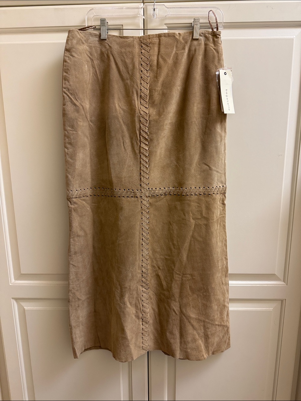 Suede Panel Midi Skirt in Tan